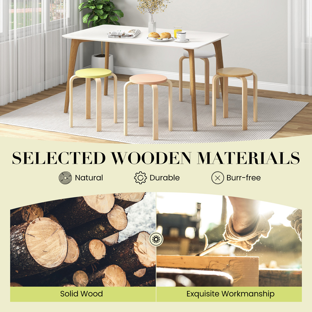 Costway Multicolour Bentwood Stackable Round Bar Stool Set of 4 Image 5