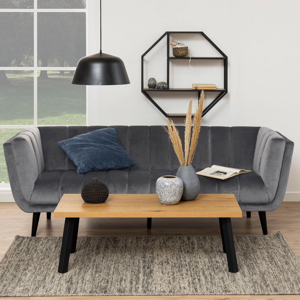 Florence Seaford 3 Shelf Oak and Black Octagonal Metal Wall Shelf Image 2