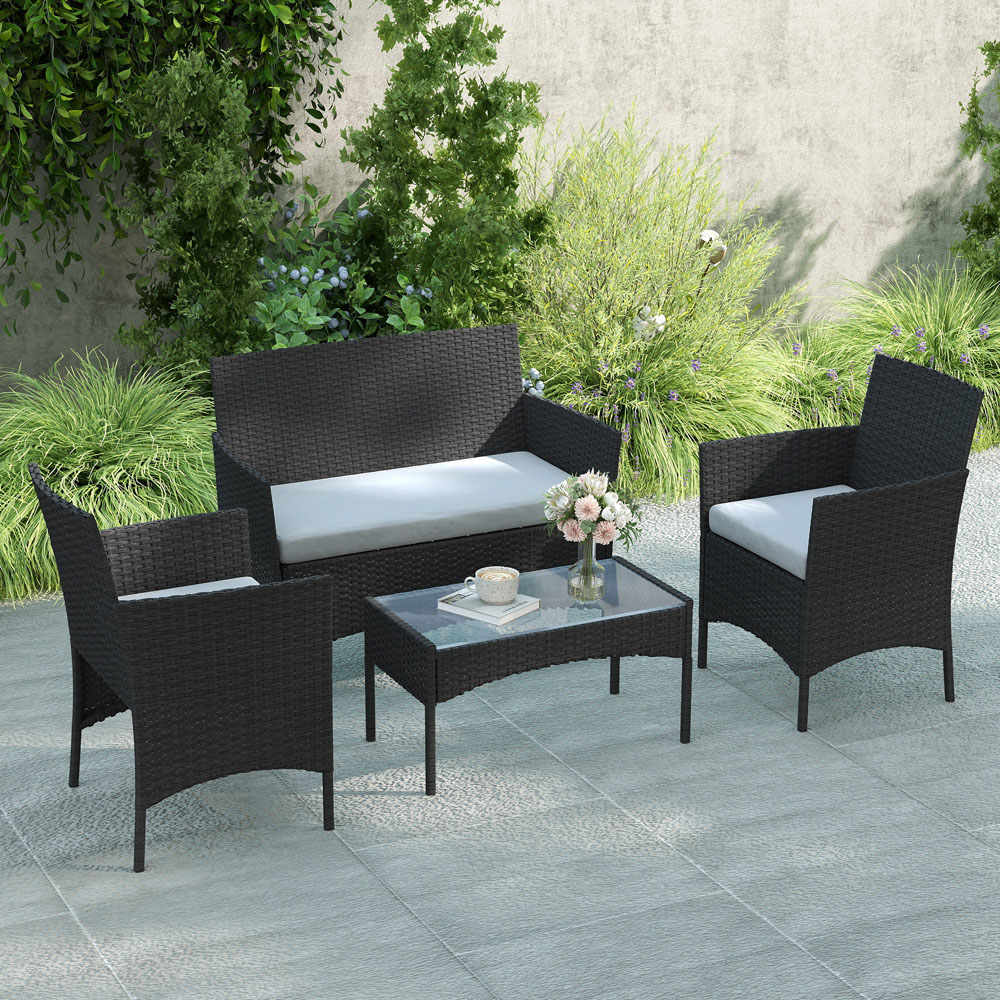 Outsunny 4 Seater Black Rattan Garden Sofa Set with Cushions  Image 3