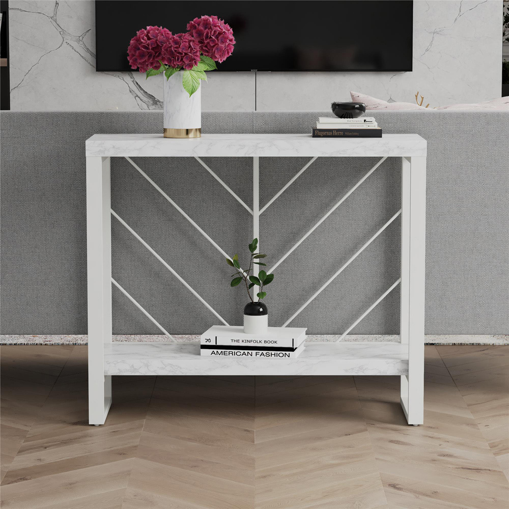 Dorel Home Brielle Single Shelf White Faux Marble Console Table Image 7