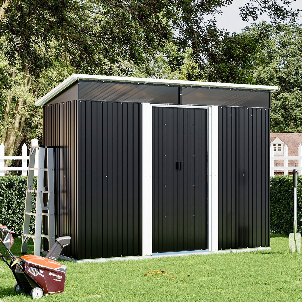 Living and Home 8.5 x 4.2ft Black Charcoal Metal Tool Shed Image 7