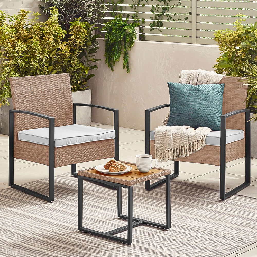 Furniturebox Seville 2 Seater Light Brown Rattan Outdoor Bistro Set Image 1