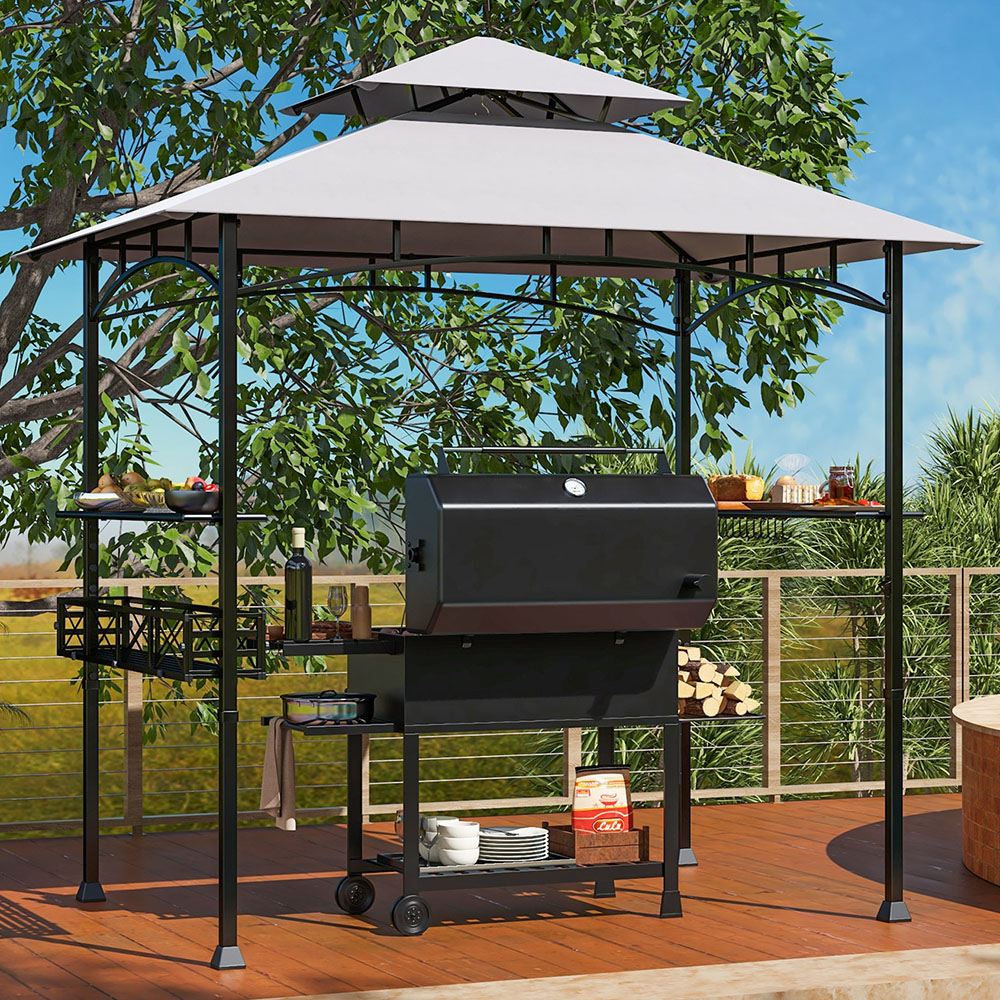 Costway 2.4 x 1.5m Grey 2 Tier Outdoor Grill Gazebo Image 1