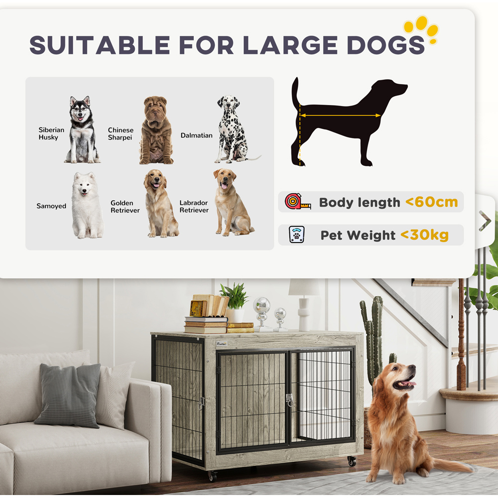 PawHut Large Dog Crate Furniture on Wheels Image 8