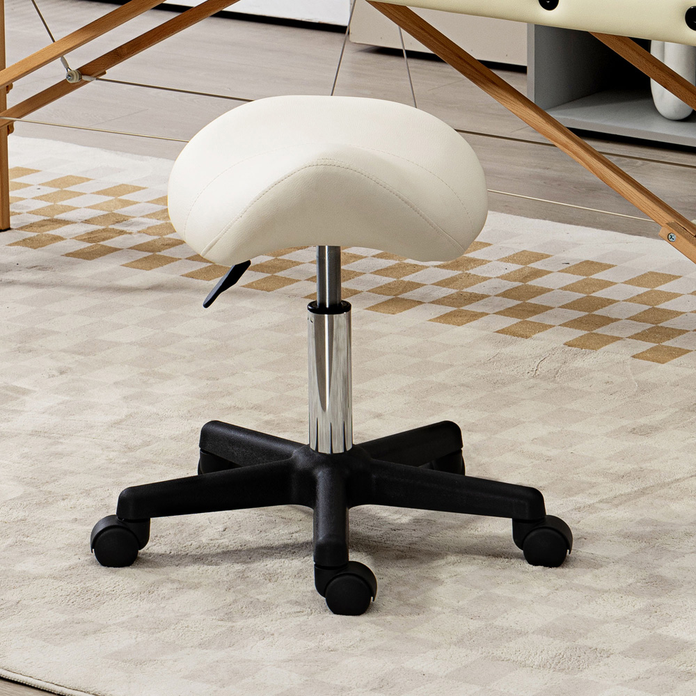 Portland White Adjustable Rolling Salon Saddle Stool Image 5
