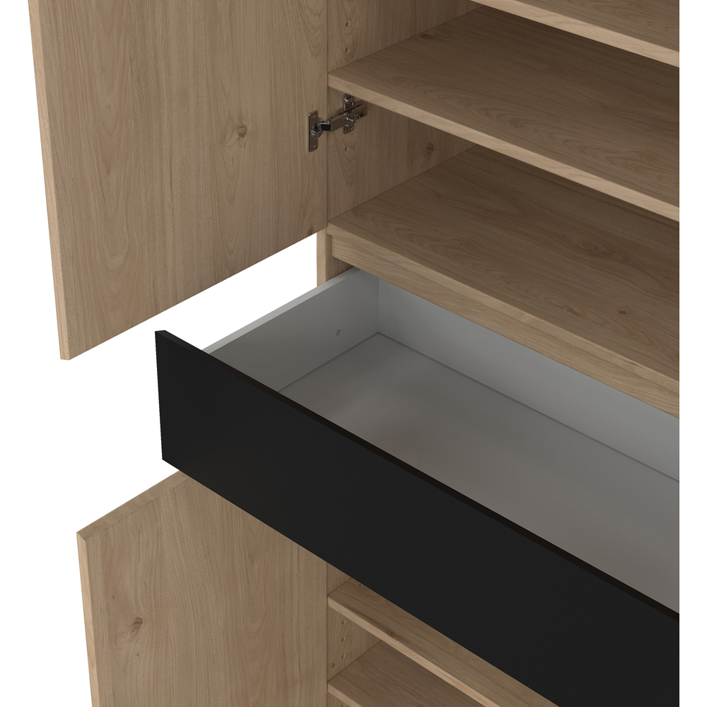 Florence 4 Door Single Drawer Jackson Hickory Oak and Black Shoe Cabinet Image 5