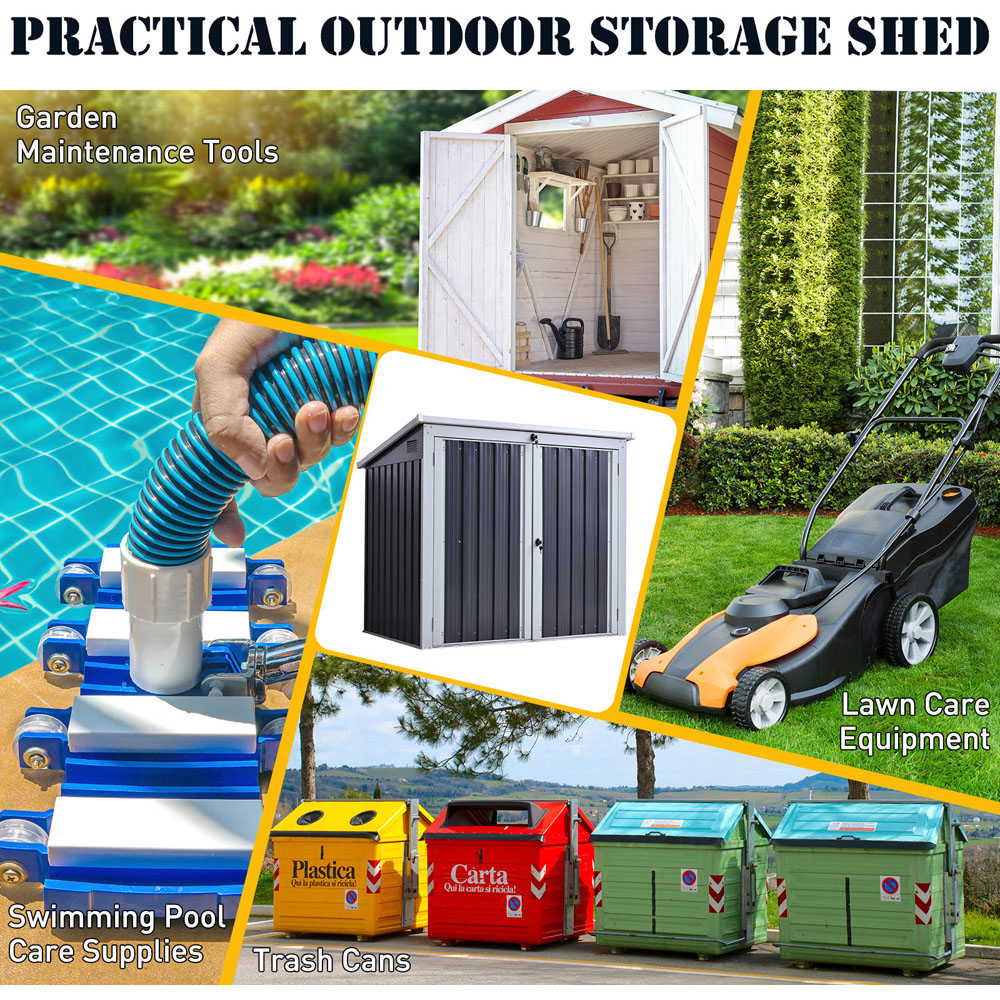 Outsunny 5 x 3ft Grey Metal 2 Bin Garden Shed Image 7