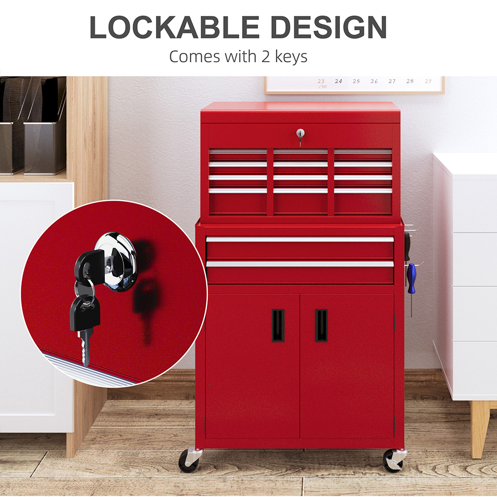 Portland 2 Door 6 Drawer Red Chest and Tool Storage Cabinet Set Image 6
