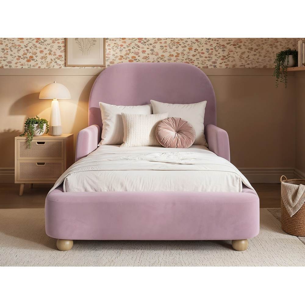 Flair Kira Single Pink Velvet Upholstered Bed with Curved Headboard Image 5