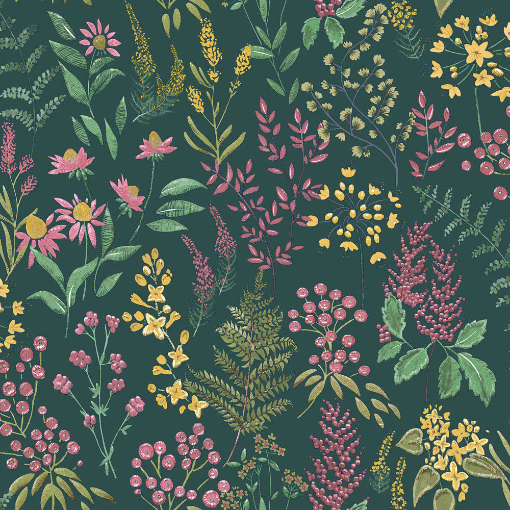 Holden Floral Sprig Teal Pink Wallpaper Image 1