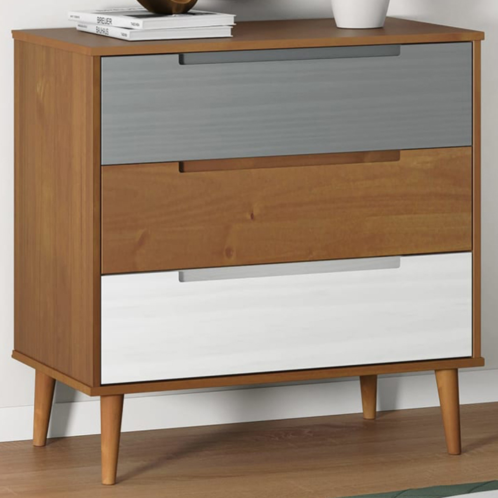 vidaXL 3 Drawer Brown Wooden Storage Cabinet Image 1