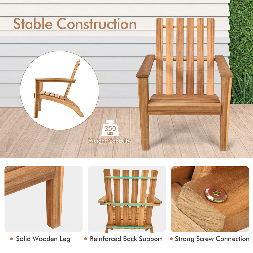 Costway Natural Acacia Wood Adirondack Garden Chair Image 4