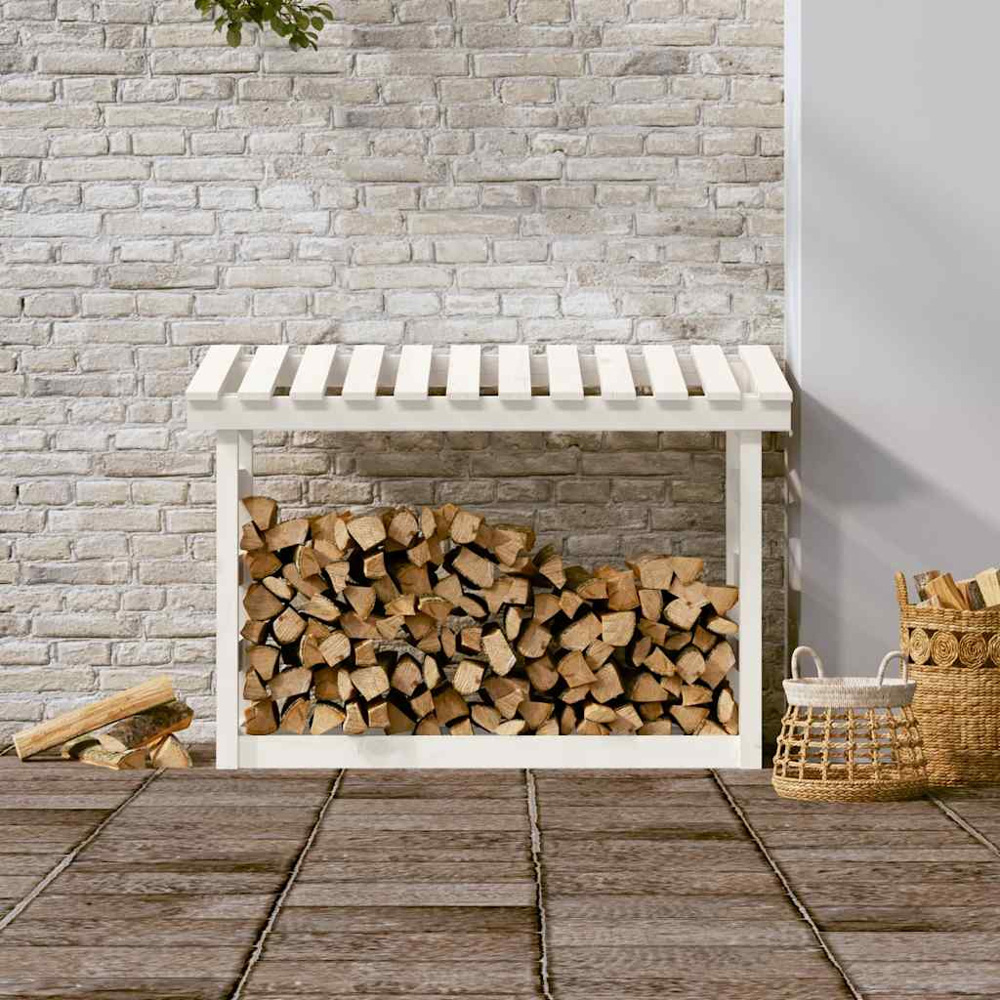 vidaXL White Pine Wood Firewood Log Holder 78 x 108 x 64.5cm Image 2