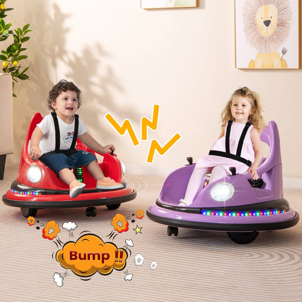 Costway Kids Purple Ride On Bumper Car with Dual Joysticks and 5 Light Effects 12V Image 6