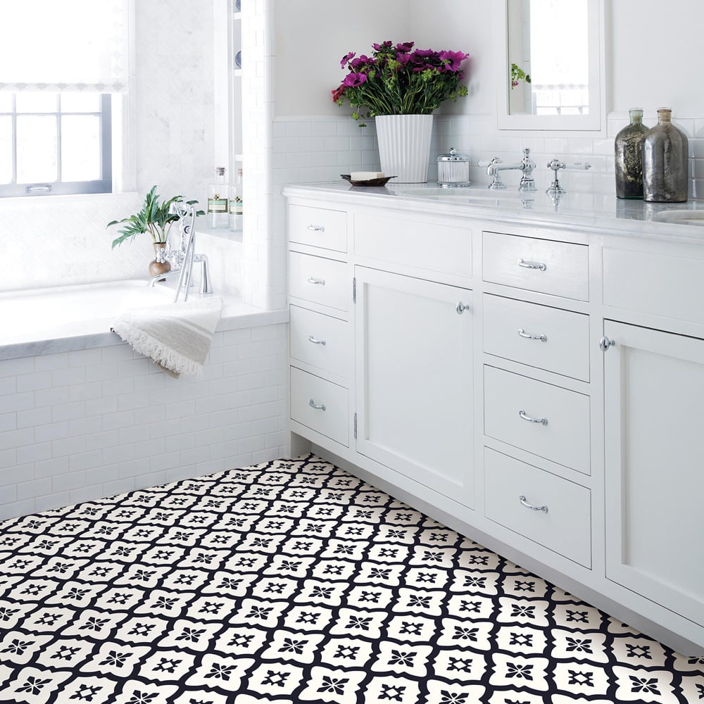 Floorpops Comet Black and White Peel and Stick Floor Tile 30.48 x 30.48cm 10 Pack Image 6