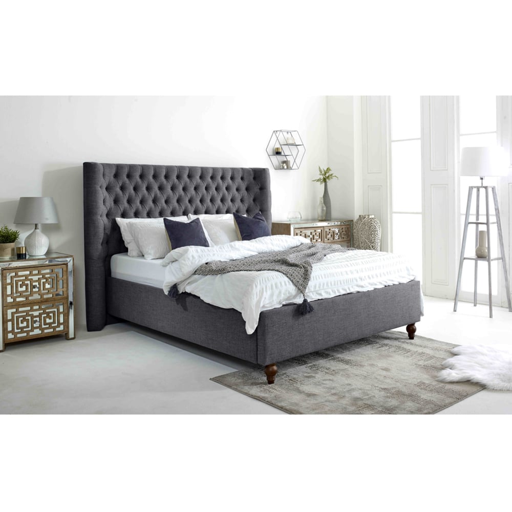 Eleganza Dinah Small Double Coal Grampian Fabric Bed Frame with Winged Headboard Image 7