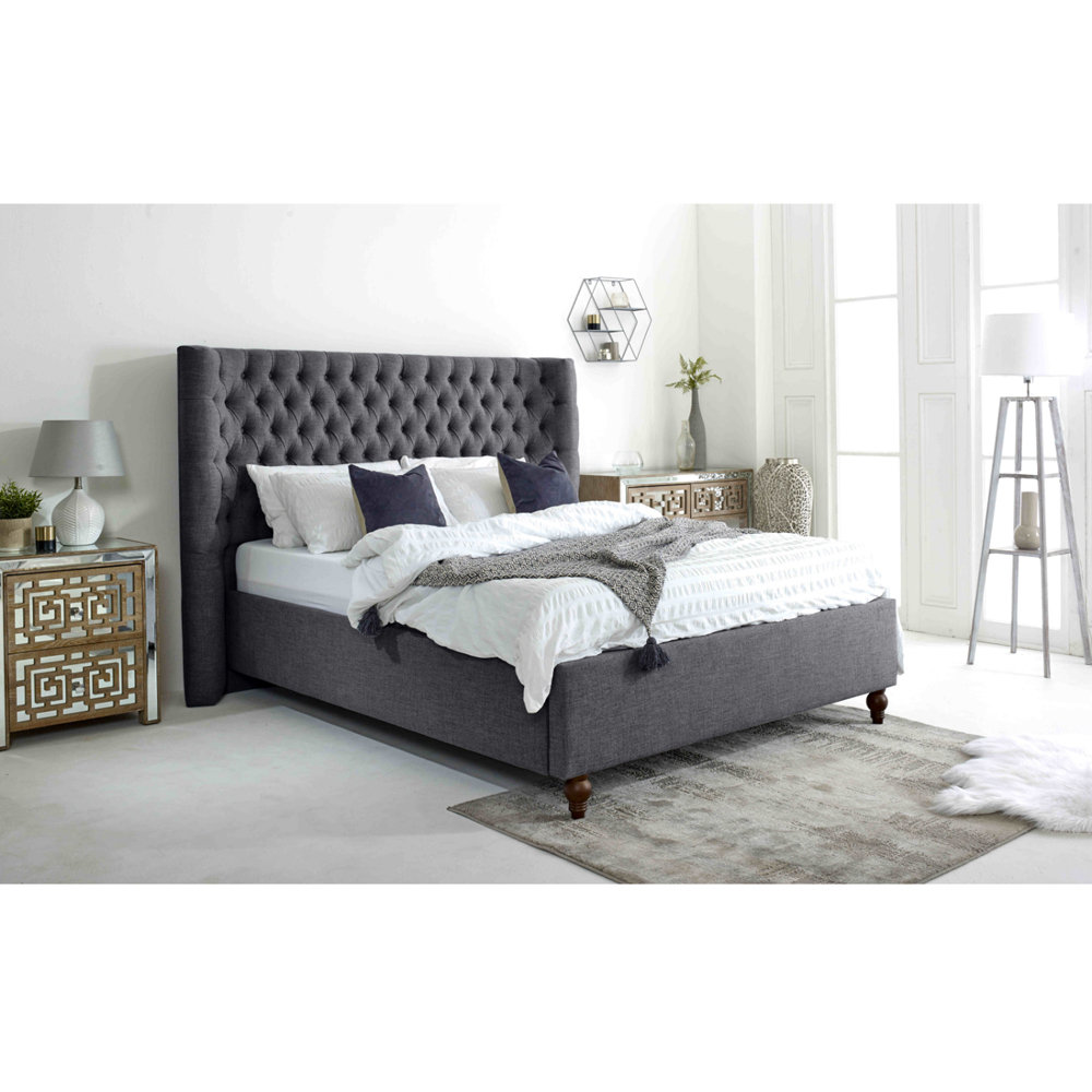 Eleganza Dinah Super King Size Coal Grampian Fabric Bed Frame with Winged Headboard Image 7