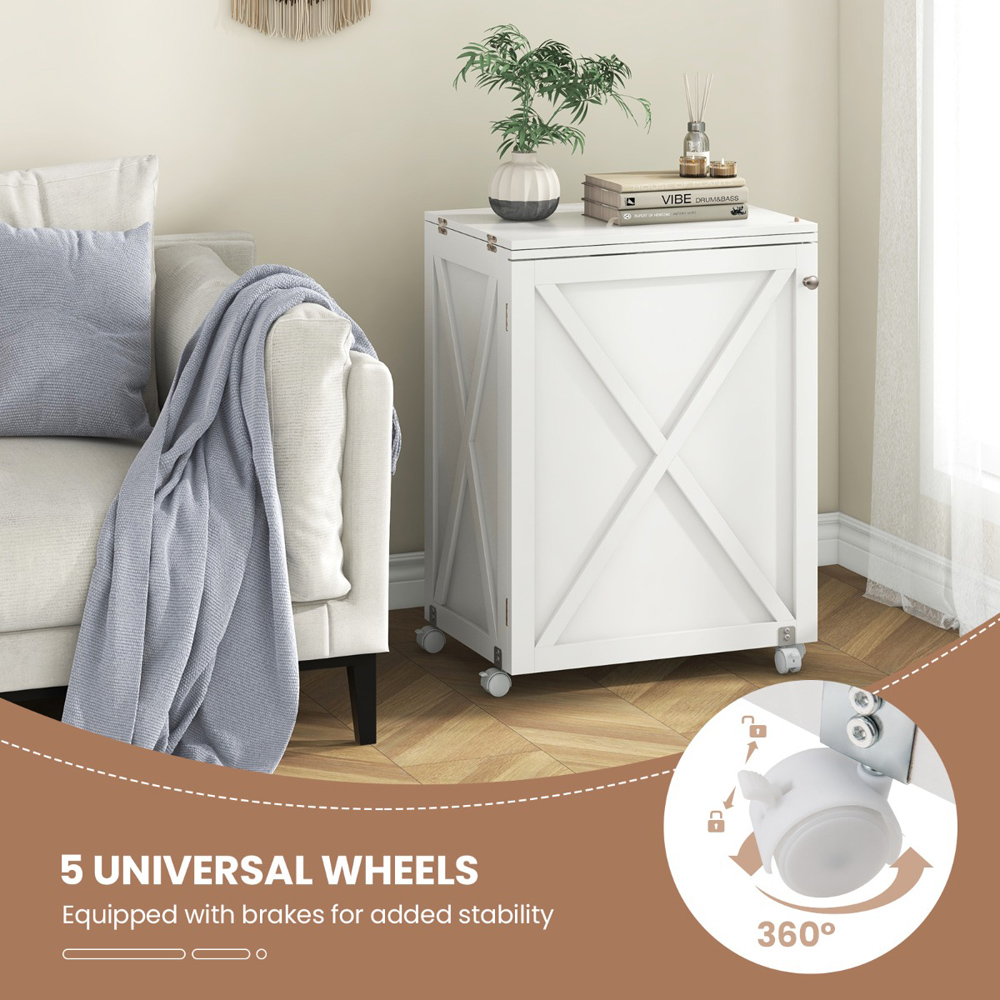 Costway Single Shelf 2 Tray White Folding Sewing Table with Wheels Image 6
