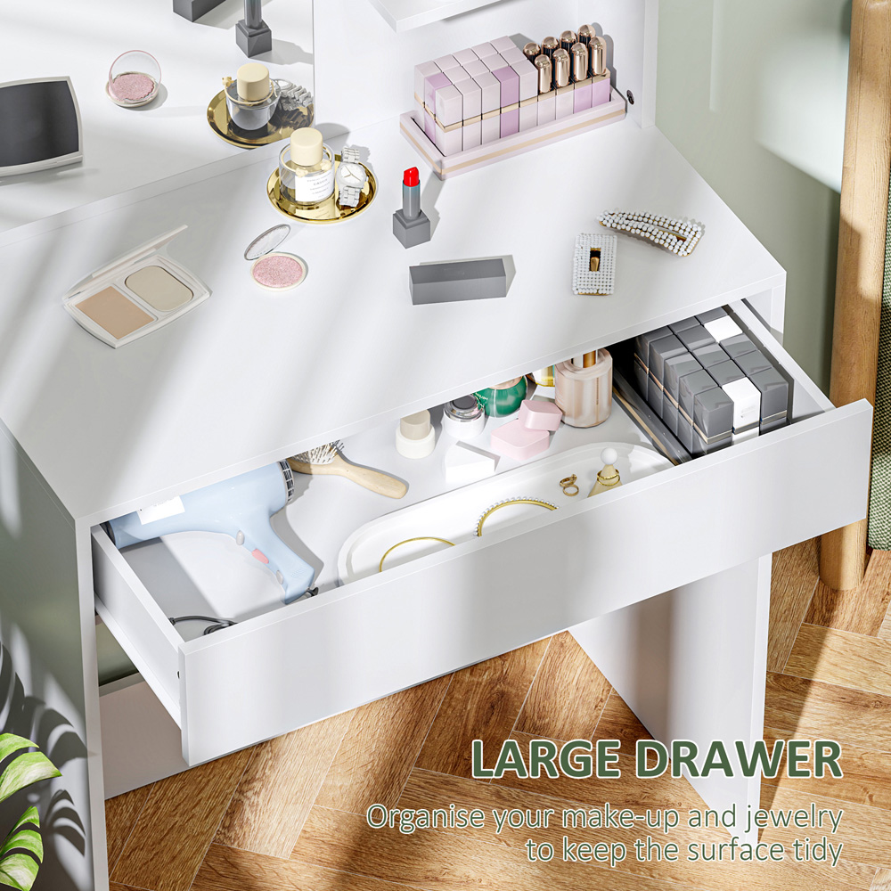 HOMCOM Single Drawer 3 Shelf White Dressing Table with Mirror Image 6