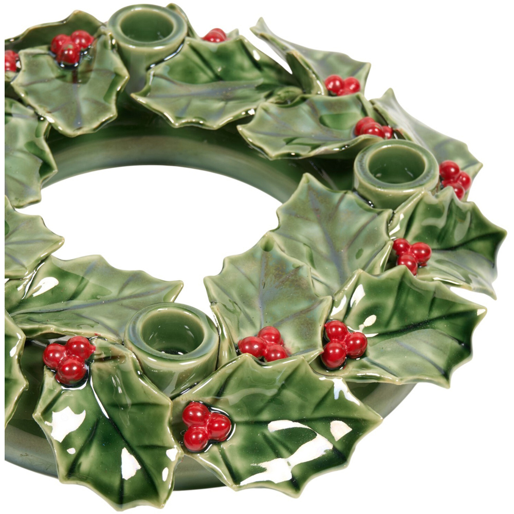 Holly and Berry Taper Candle Holder Green Image 4