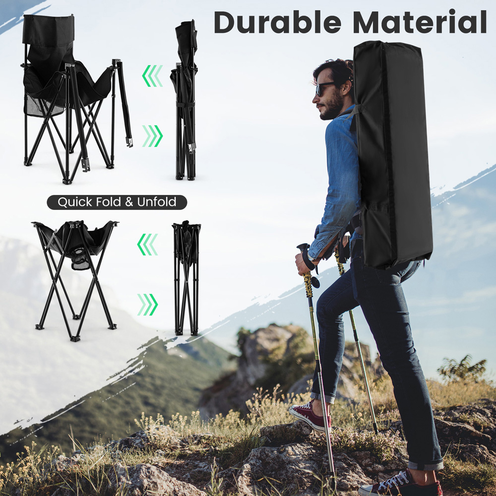 Costway 2 Seater Black Folding Camping Chair and Table Set Image 8