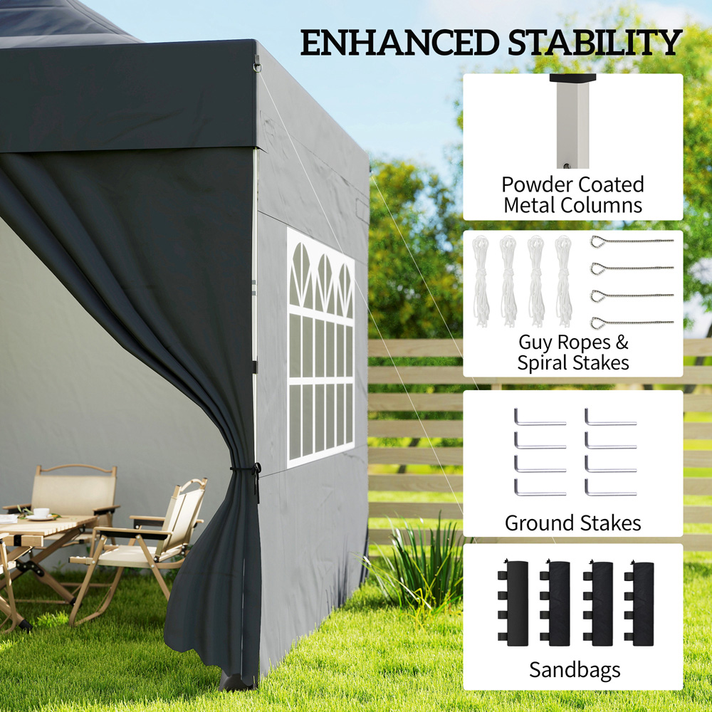 Outsunny 3 x 3m Dark Grey Heavy Duty Marquee Pop Up Gazebo with Sides Image 6