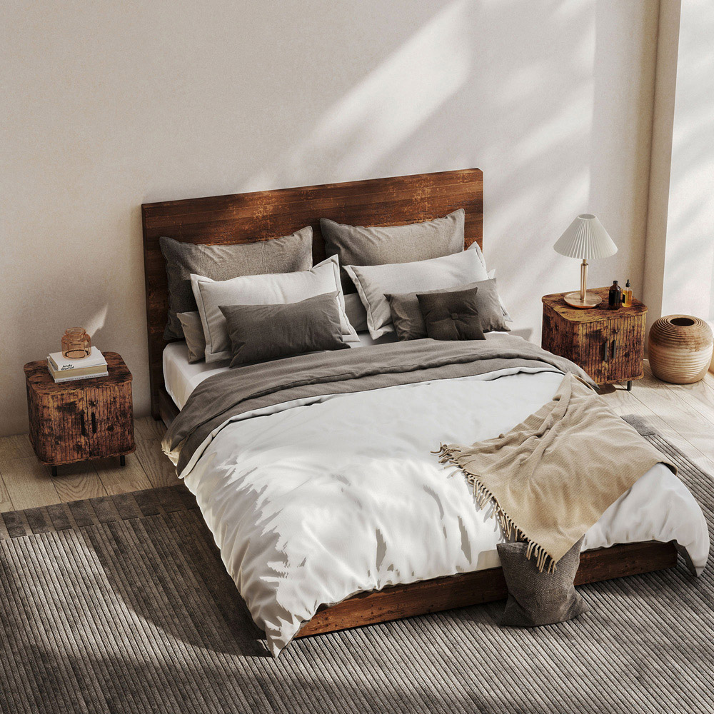 HOMCOM 2 Sliding Door Rustic Brown Nightstand Image 3