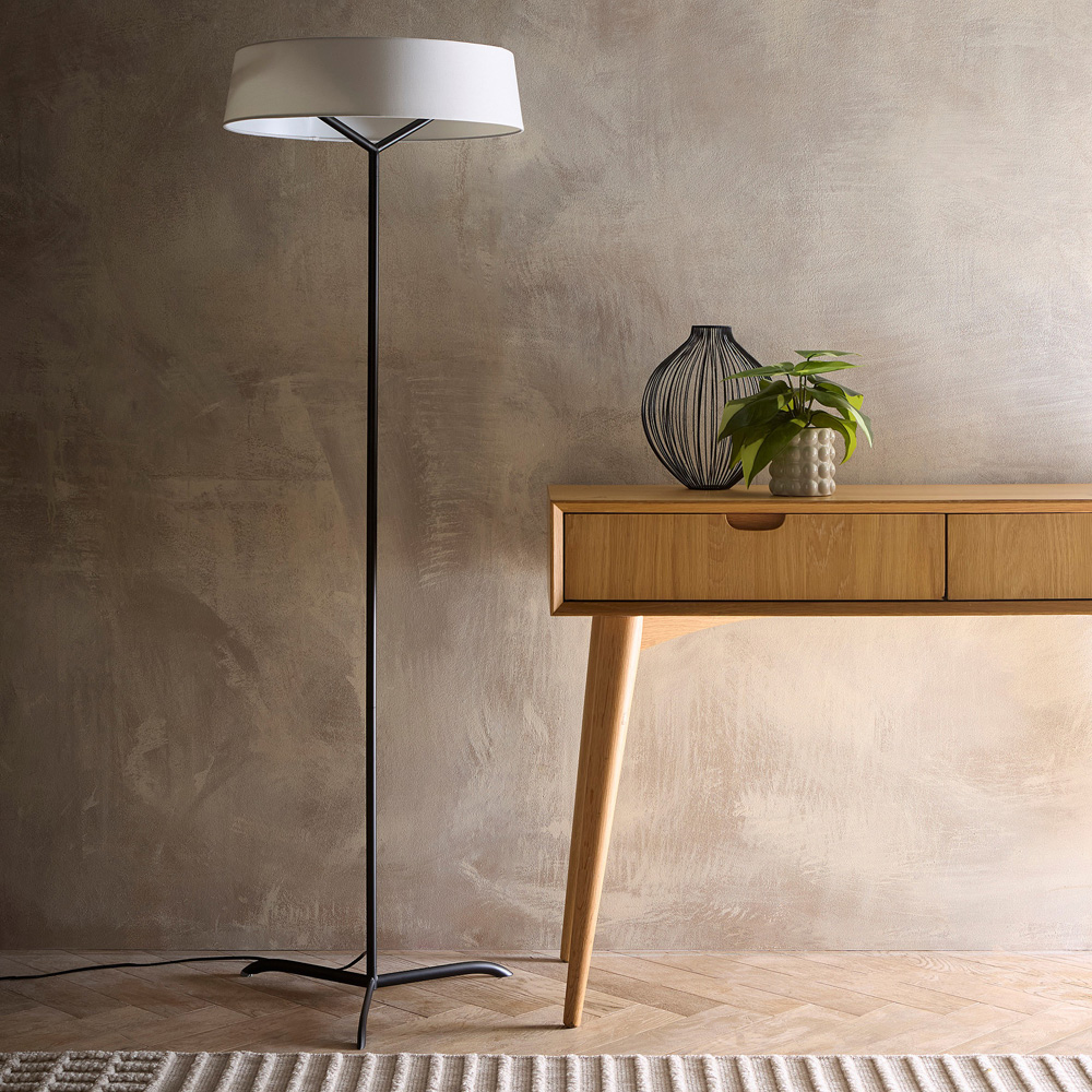 Kliving Luna White Drum Shade Black LED Floor Lamp Image 2