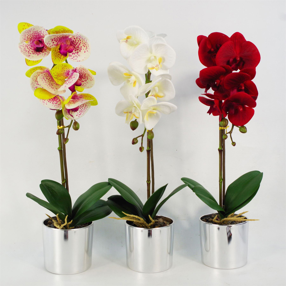 Leaf White Orchid Artificial Plant with Silver Pot 46cm Image 5