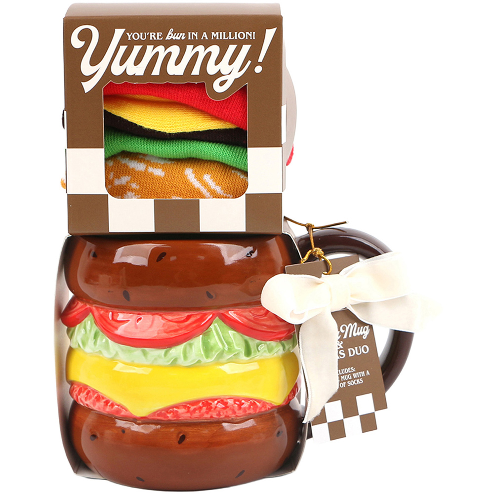 Burger Mug and Socks Gift Set Image 1