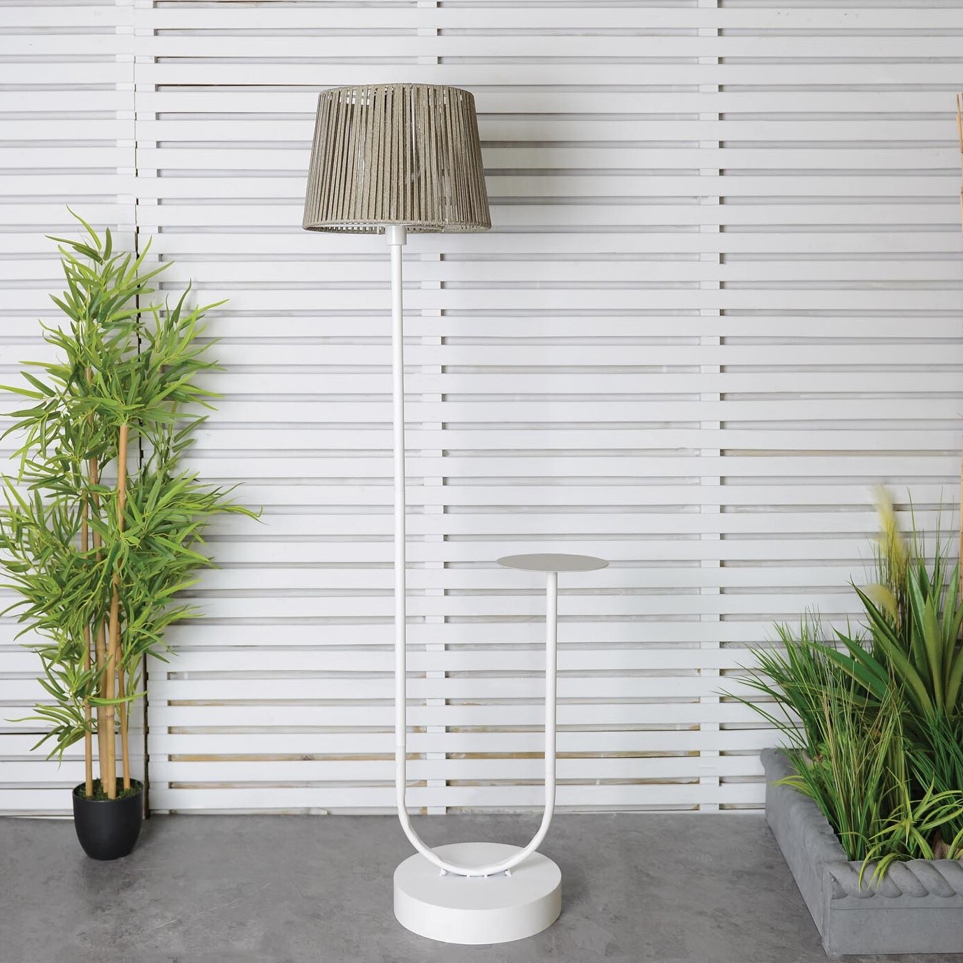 Ada Solar Floor Lamp with Table - White Image 1