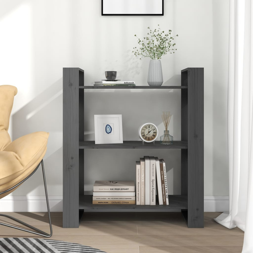 vidaXL 3 Shelf Grey Solid Pine Wood Bookcase Image 7
