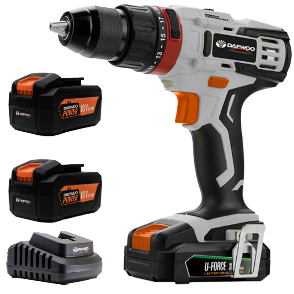 Daewoo U-Force 18V 2 x 4Ah Lithium-Ion Impact Drill with Battery Charger Image 1