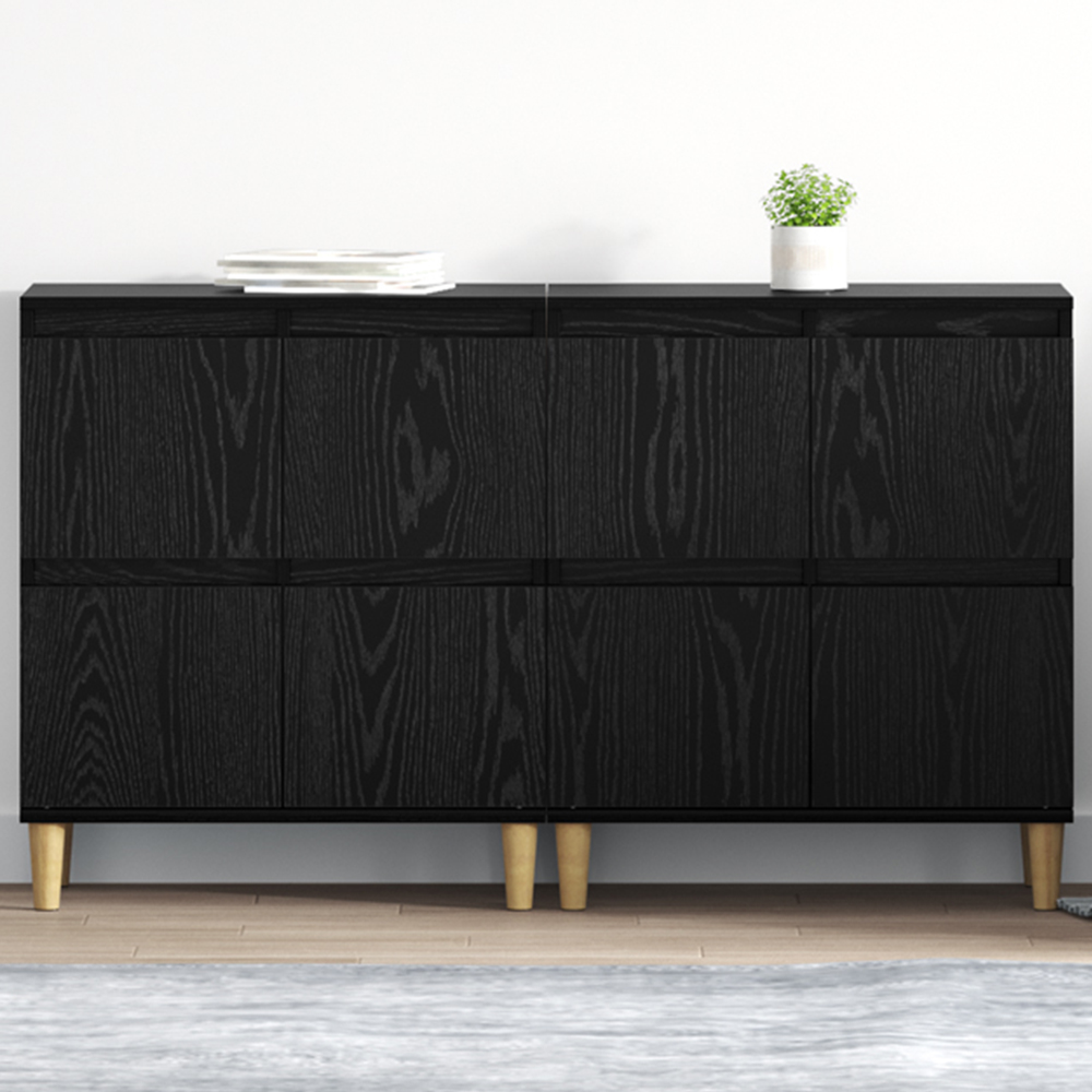 vidaXL 4 Door Black Oak Sideboard Set of 2 Image 1