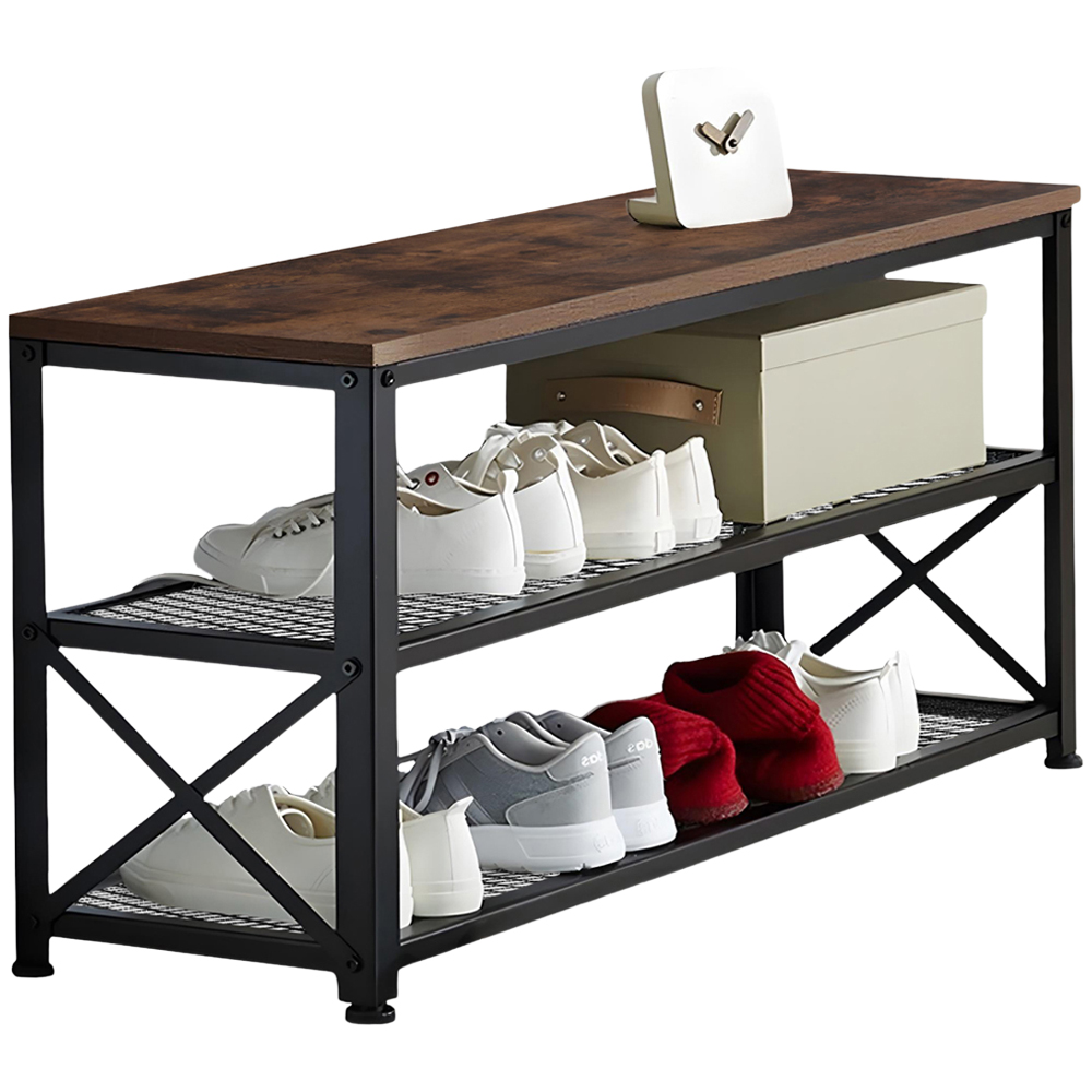 tectake Blackpool 2 Grid Shelf Dark Wood Shoe Rack Image 1