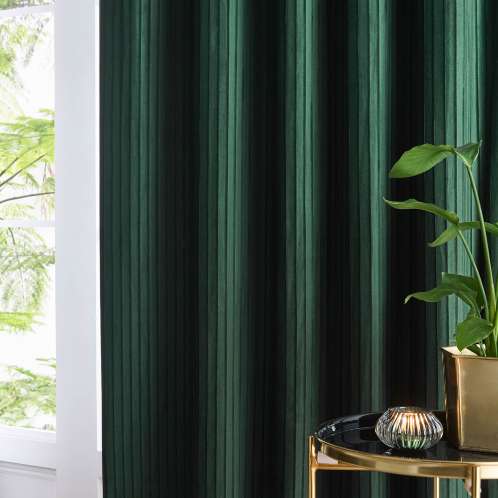 Paoletti Corinthian Green Velvet Eyelet Curtains 117 x 137cm Image 3