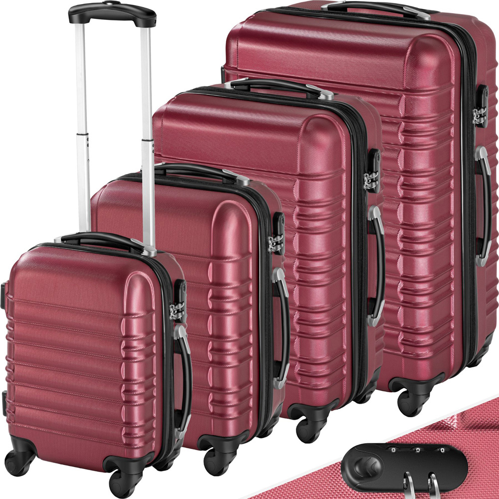 Tectake Set of 4 Burgundy Hard Shell Travel Suitcase Set Image 2