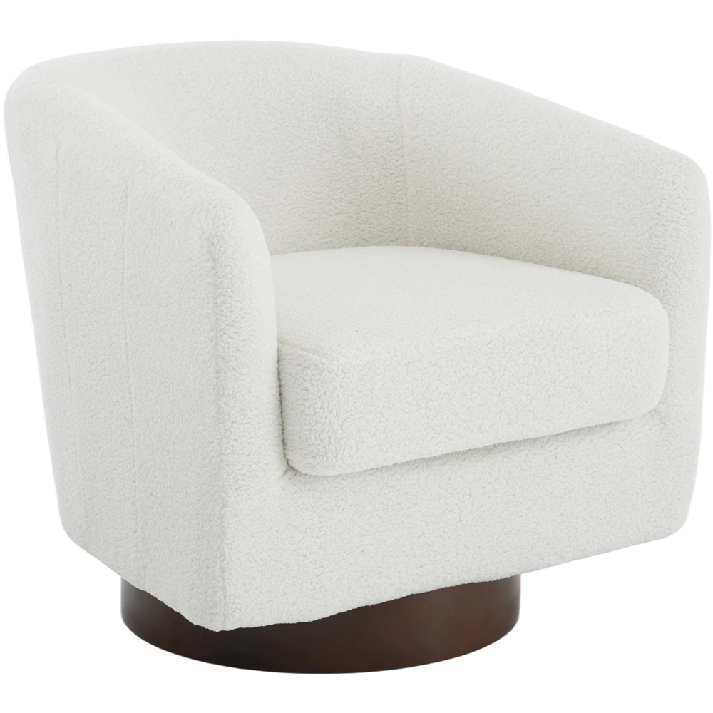 Living and Home Beige Sherpa Fleece Ribbed Curved Barrel Swivel Armchair Image 2