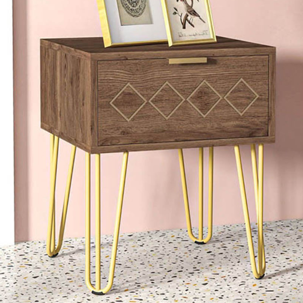 Portland Single Drawer Brown and Gold Bedside Table Image 1