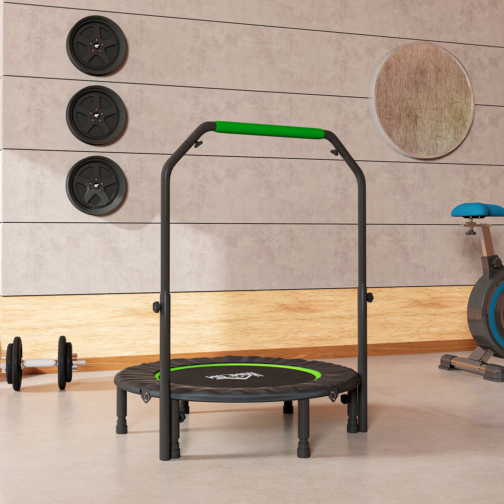 HOMCOM 3.3ft Green Foldable Mini Trampoline with Adjustable Foam Handle Image 3