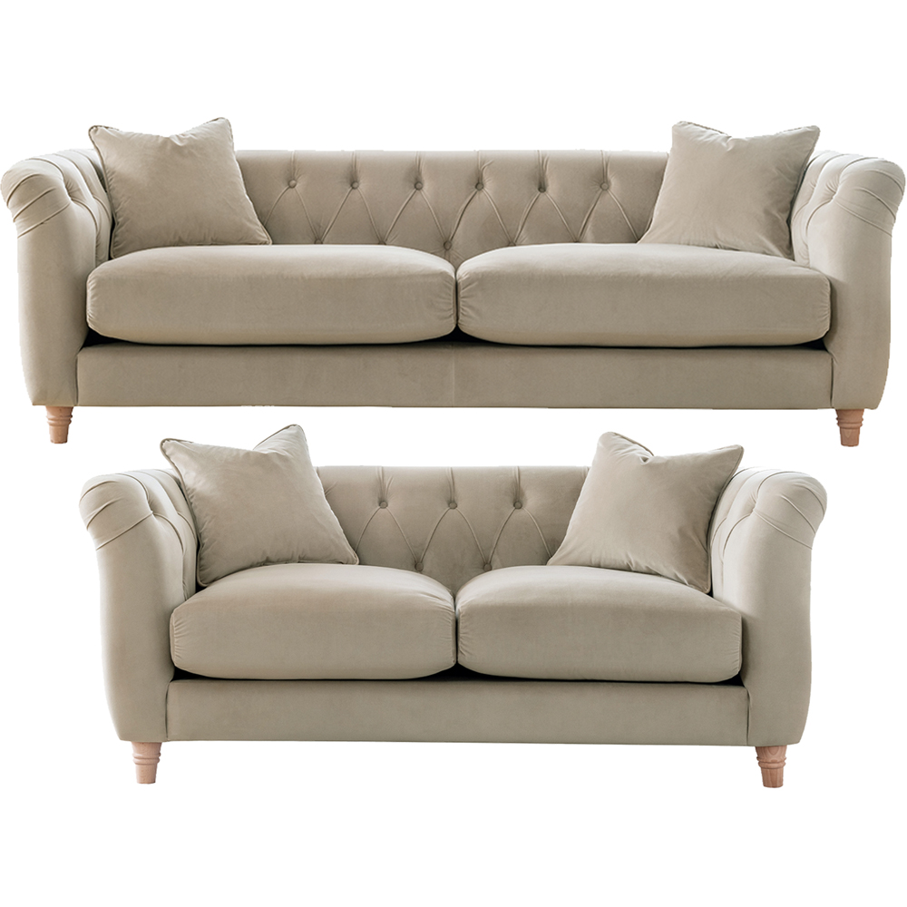 Elsie Chesterfield 5 Seater Putty Plush Velvet Sofa Suite Image 2