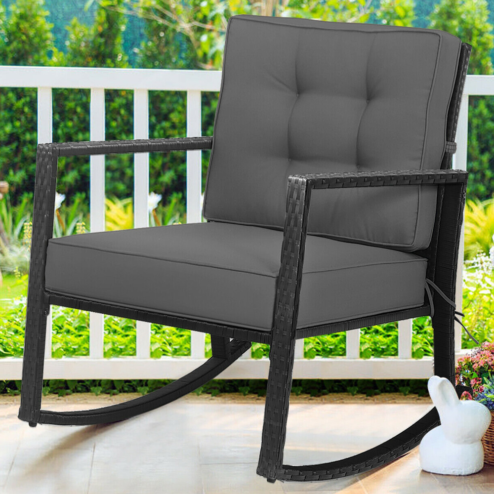 Costway Grey Wicker Rocking Chair Image 1