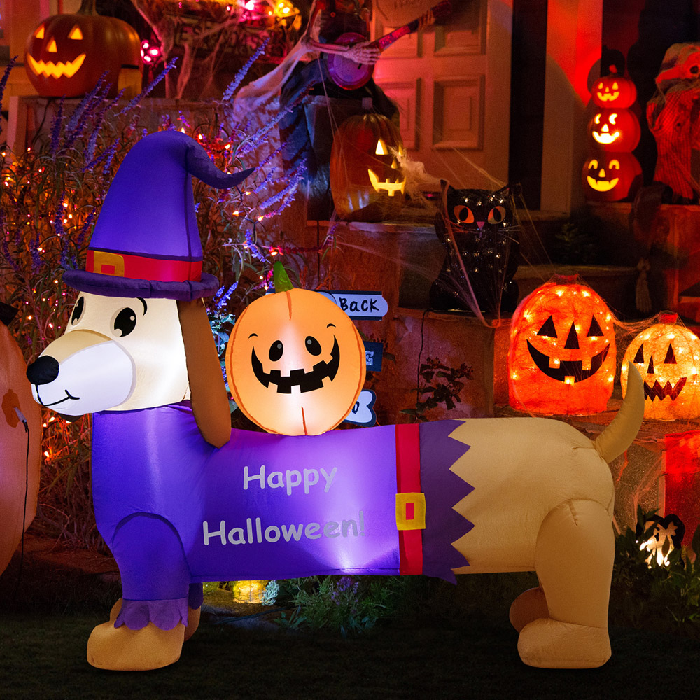 Costway Dachshund Dog with Pumpkin Inflatable Halloween Decoration Image 3