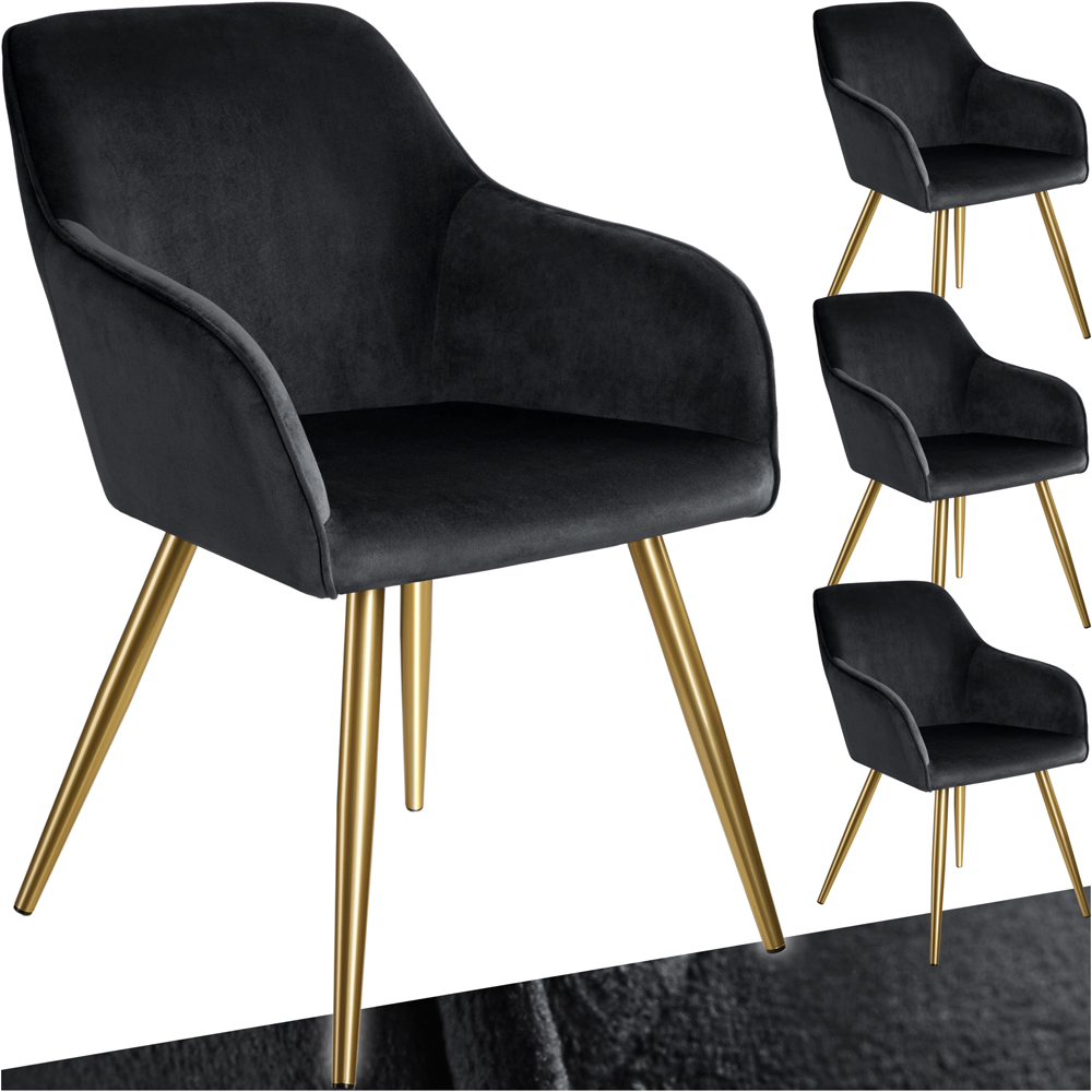 tectake Marilyn Set of 4 Black and Gold Velvet Look Padded Accent Chairs Image 2