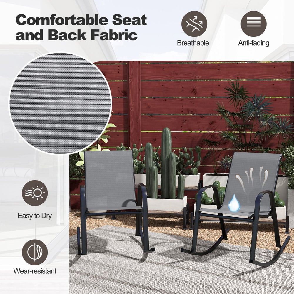 Costway Set of 2 Grey Garden Rocking Chair Image 8