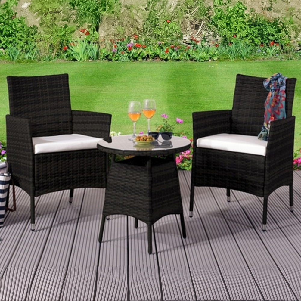 Brooklyn 2 Seater Rattan Bistro Set with Cover Black Image 1