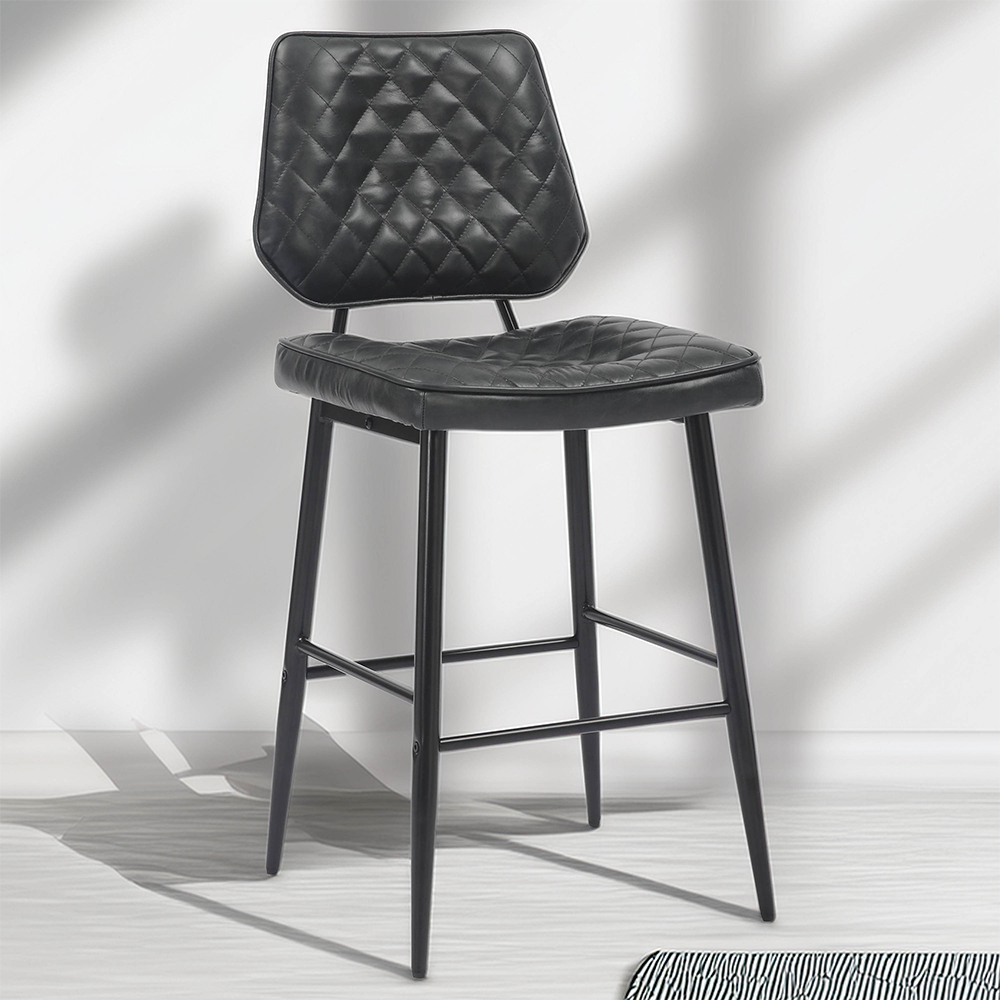 Garrick Set of 2 Real Leather Black Bar Stool Image 1