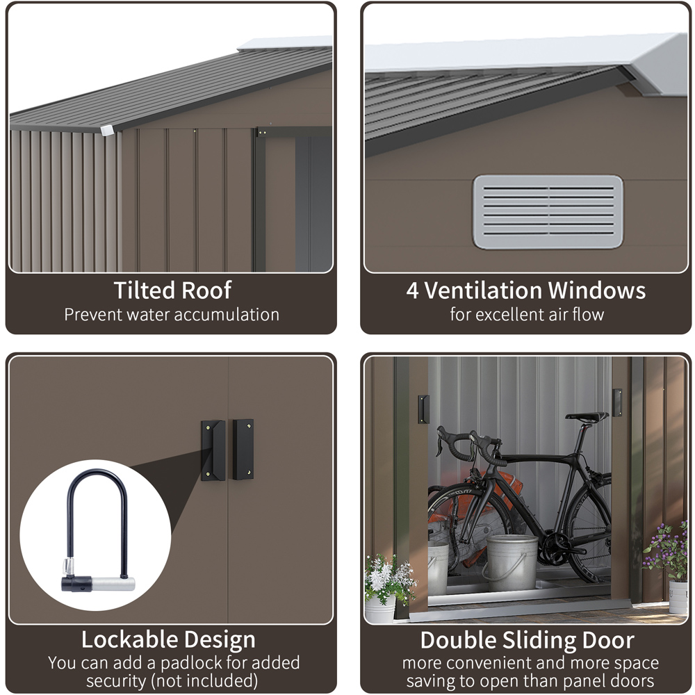 Outsunny 7 x 4ft Double Door Brown Garden Metal Shed Image 5