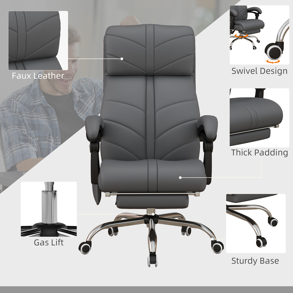 Portland Grey PU Leather Vibration Massage and Heat Office Chair with Footrest Image 5