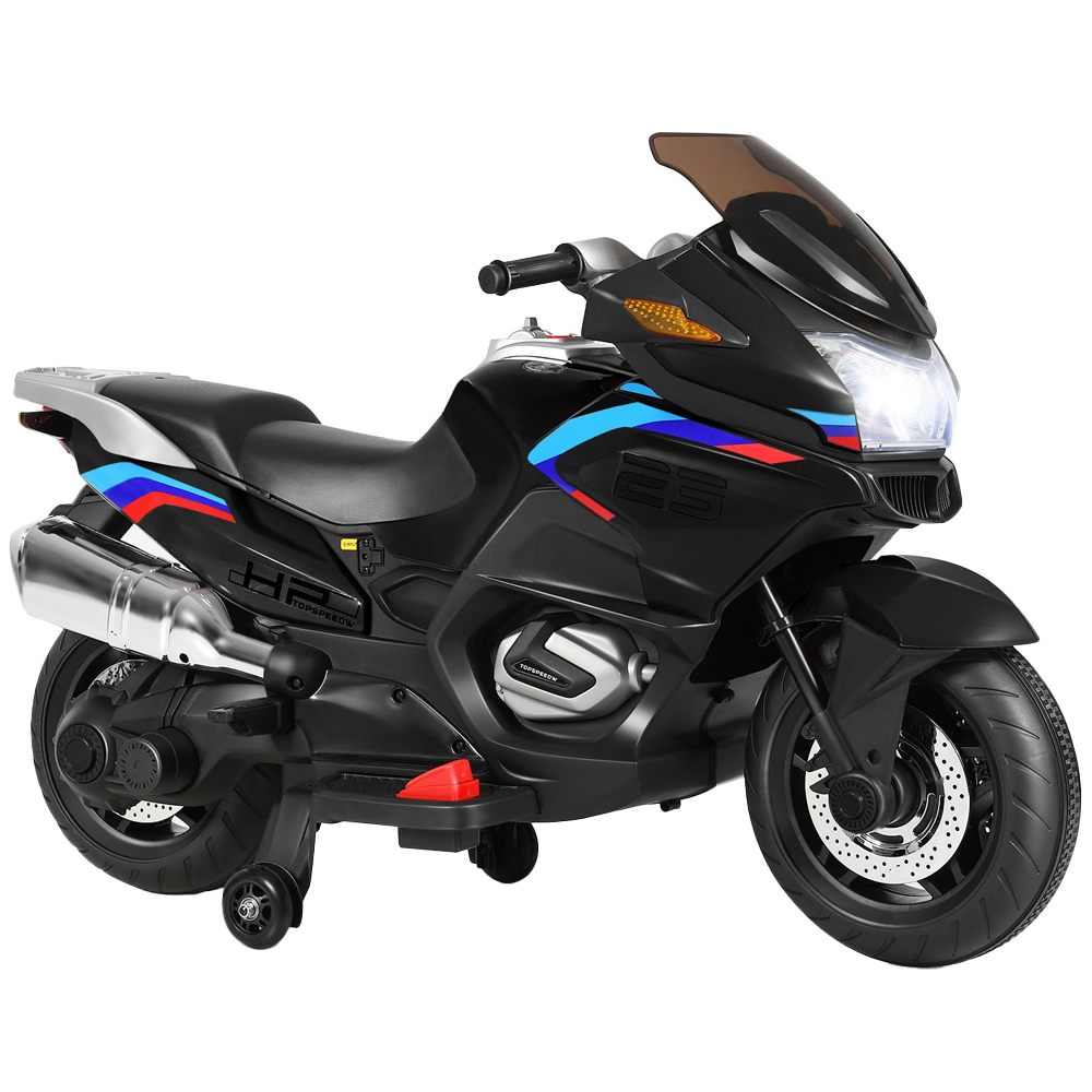 Costway Black Electric Battery Powered Ride On Motorcycle with Training Wheels Image 1